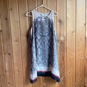 Max Studio Dress. Tan with black floral/ paisley design